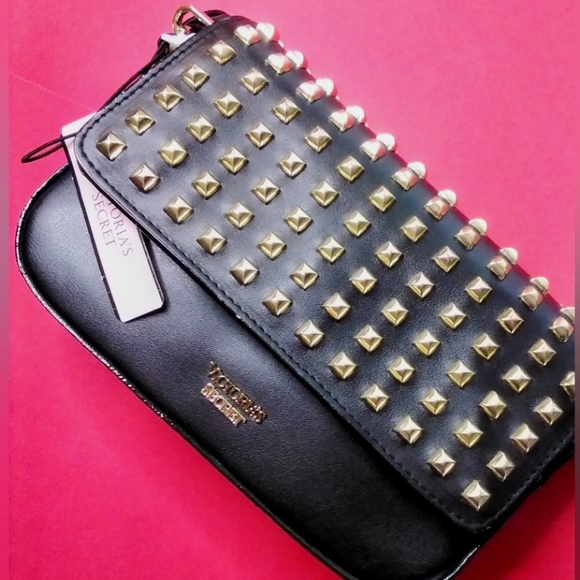 Victoria's Secret Handbags - Victoria's secret Brand New!! (gold studded) Black, crossbody, or clutch.